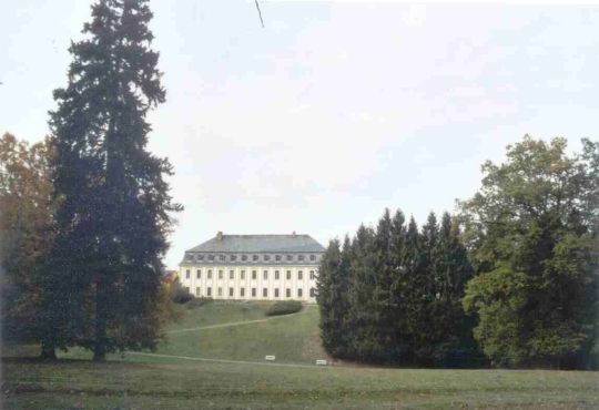 Blick vom Park zum Schloss Leubnitz