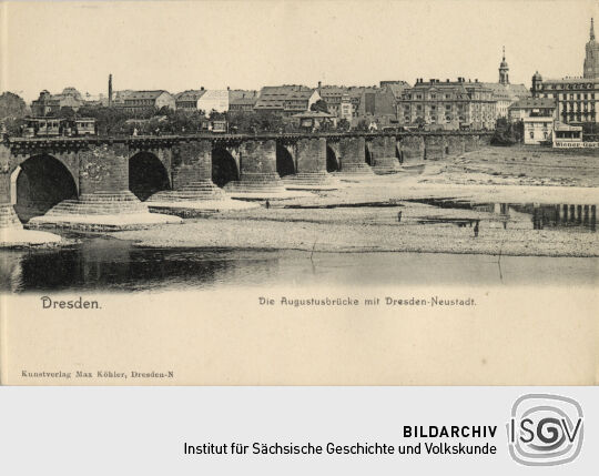 Ansicht der Augustusbrücke und der Neustadt