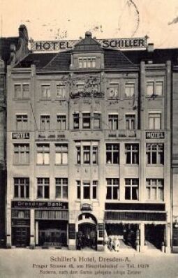Postkartenansicht des Hotels Schiller an der Prager Straße 45