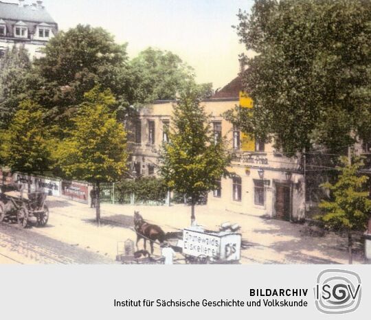 Ansicht des Ball-Etablissements "Sächsischer Prinz" und der Schandauer Straße