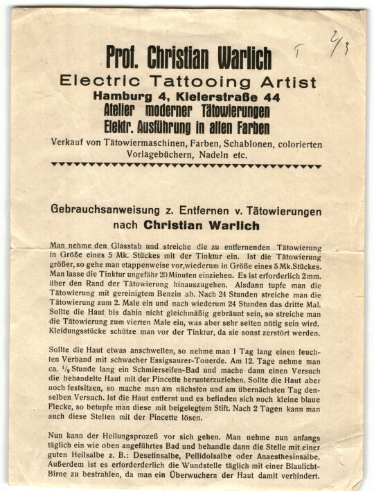 Handzettel mit Reklame für Christian Warlich