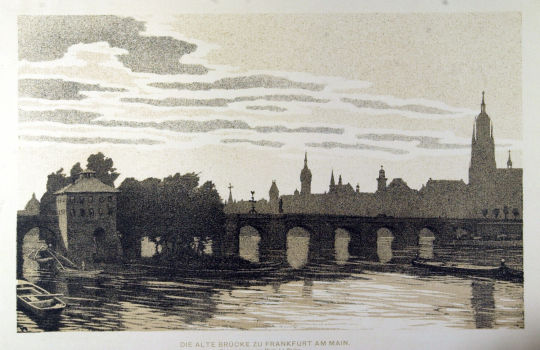 Lithographie 'Die Alte Brücke zu Frankfurt am Main' von Maria La Roche