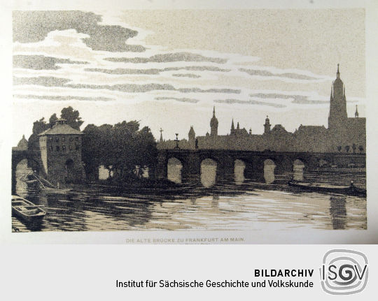 Lithographie 'Die Alte Brücke zu Frankfurt am Main' von Maria La Roche