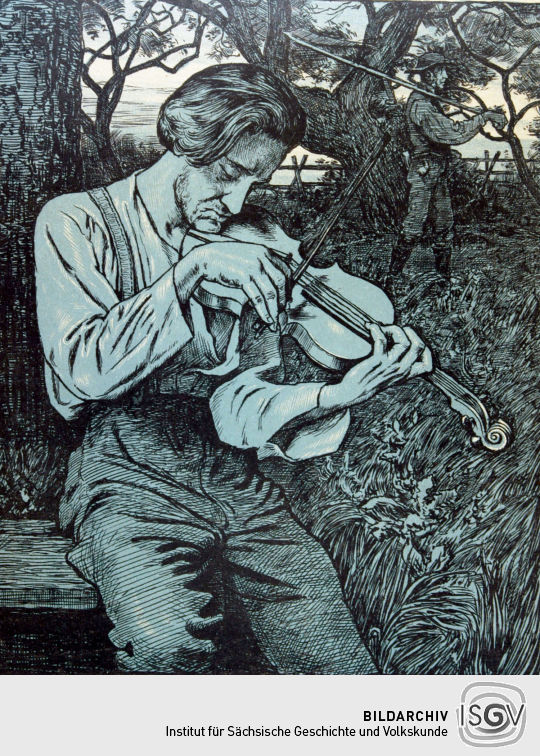 Lithographie 'Der Geiger' von Hans Thoma