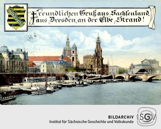 Bildpostkarte "Dresden, an der Elbe Strand!"