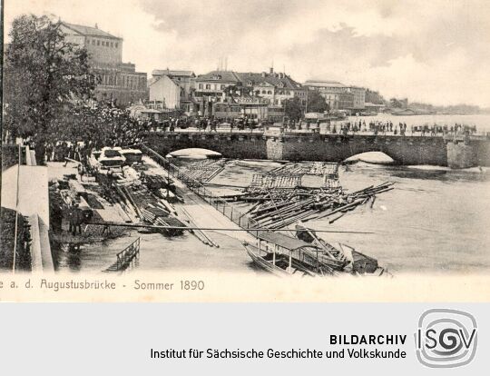 Bildpostkarte vom Hochwasser 1890 in Dresden