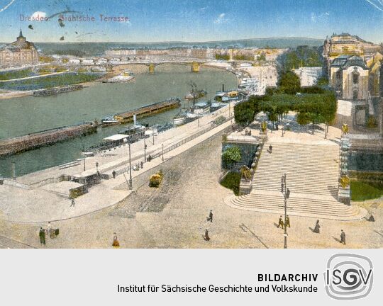 Bildpostkarte der Brühlschen Terrasse in Dresden