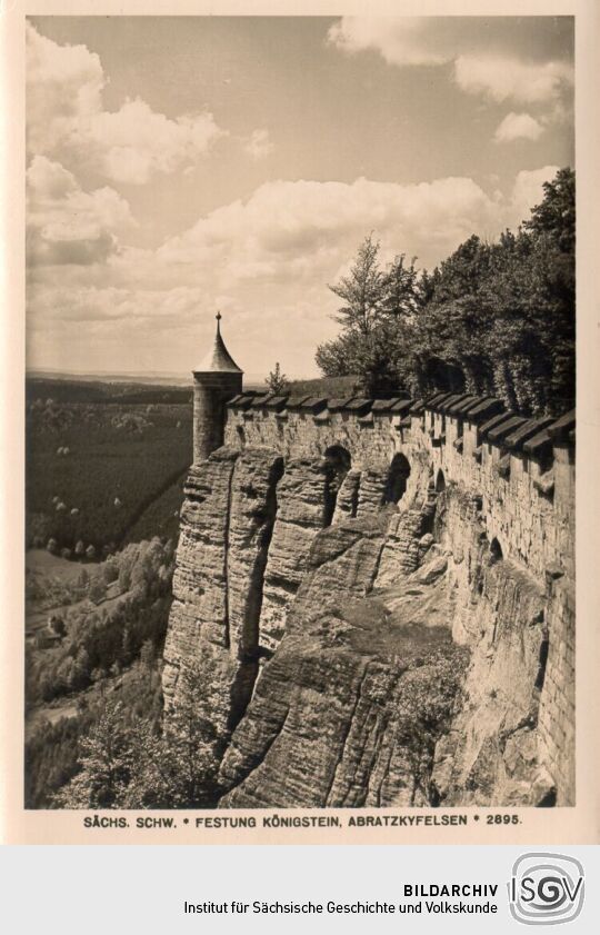 Bildpostkarte Sächsische Schweiz Festung Königstein Abratzkyfelsen