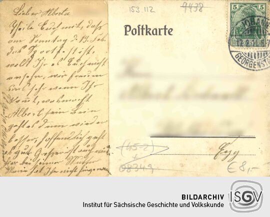 Rückseite einer Postkarte aus Johanngeorgenstadt - Winterbild