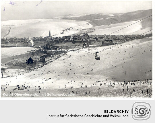 Postkarte - Oberwiesenthal mit Schwebeseilbahn