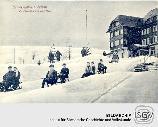Postkarte - Oberwiesenthal i. Erzgeb. - Ruschelbahn am Sporthotel
