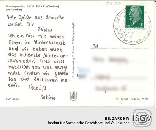 Postkarte 'Wintersportplatz Schierke (Oberharz), Am Kirchberg'