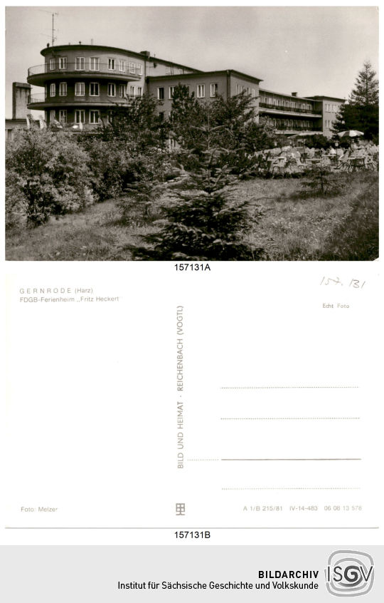 Postkarte 'Gernrode (Harz), FDGB-Ferienheim "Fritz Heckert" '