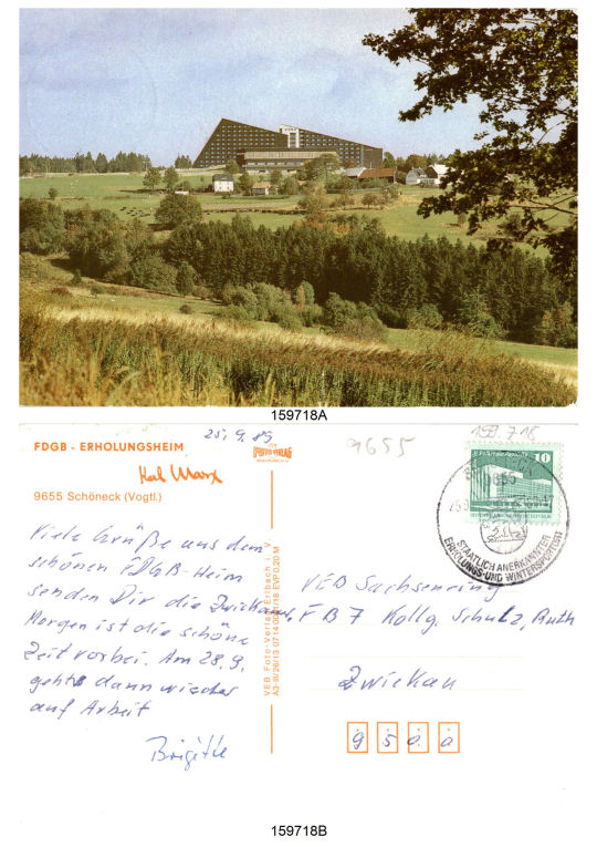 Postkarte 'FDGB-Erholungsheim Karl Marx Schöneck'