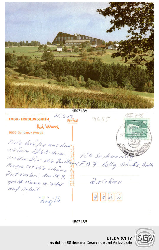 Postkarte 'FDGB-Erholungsheim Karl Marx Schöneck'