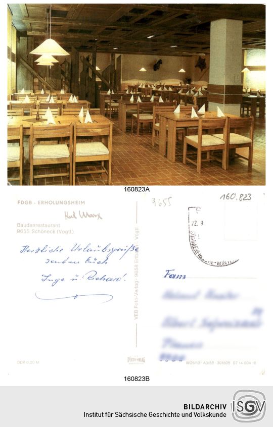 Postkarte 'FDGB-Erholungsheim Kar Marx Bauderestaurant'