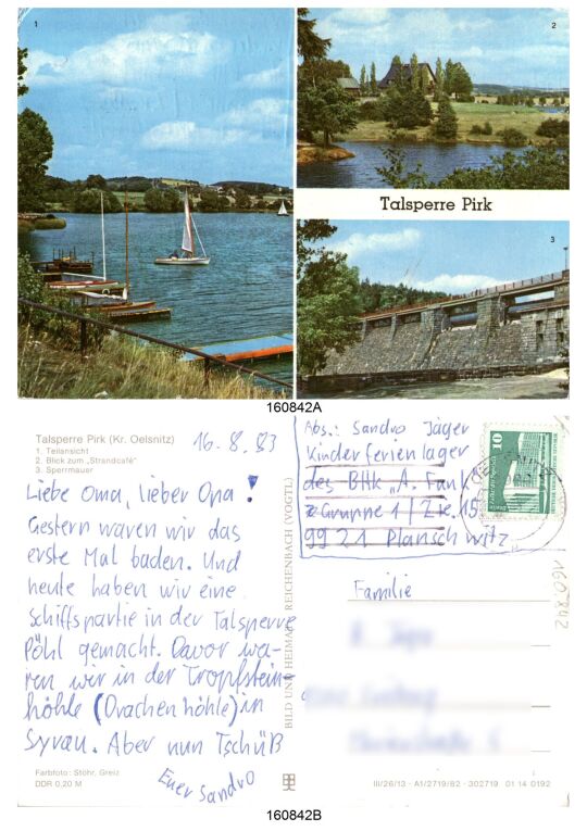 Postkarte 'Talsperre Pirk'