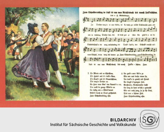 Liedpostkarte "Zum Schnäderedäng de Luft is raa vun Reich'nbach bis nooch Falk'nstaa"