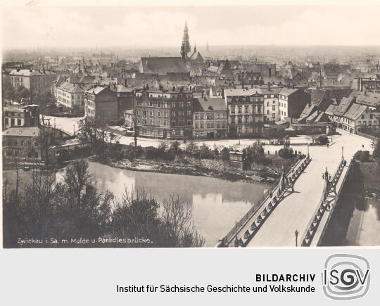 Postkarte "Zwickau und Paradiesbrücke"