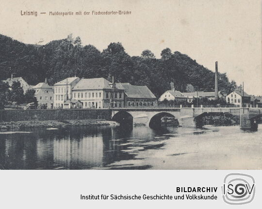 Postkarte "Leisnig - Muldenpartie mit der Fischendorfer-Brücke"