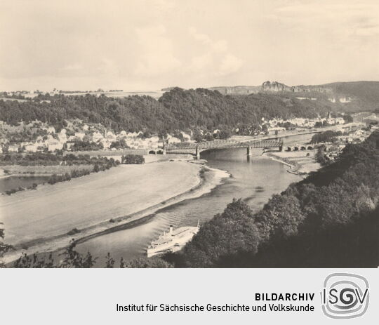 Postkarte "Blick auf Rathmannsdorf und Bad Schandau"