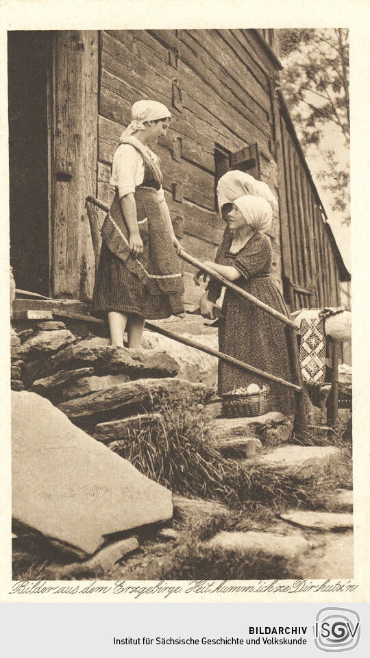 Postkarte "Heit kumm' ich ze Dir hutz'n. Bilder aus dem Erzgebirge"