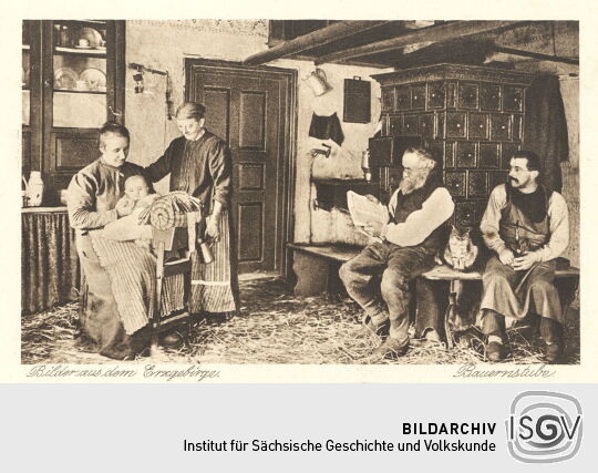 Postkarte "Bauernstube, Bilder aus dem Erzgebirge"