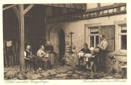 Bild: Postkarte "Feierabend vor der Schmiede, Bilder aus dem Erzgebirge"