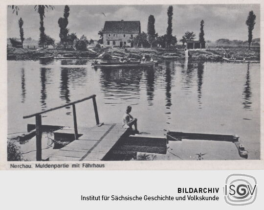 Postkarte "Nerchau, Muldenpartie mit Fährhaus"