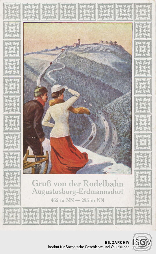 Postkarte "Gruß von der Rodelbahn Augustusburg-Erdmannsdorf"