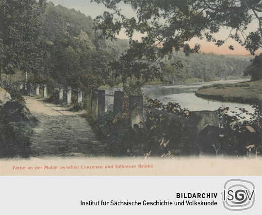 Postkarte "Partie an der Mulde zwischen Lunzenau und Göhrener Brücke"