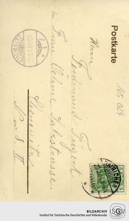 Postkarte Hainichen in Sachsen. Parthie in den Anlagen mit Pilz und Sieh dich um.