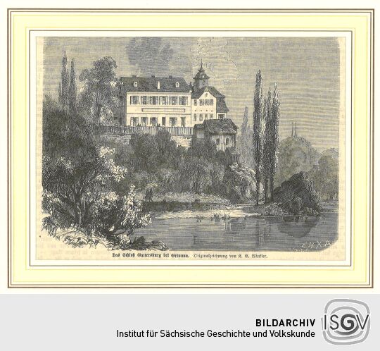 Kupferstich Das Schloss Gattersburg bei Grimma