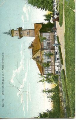 Postkarte Görlitz, Weinberghaus mit Aussichtsturm.