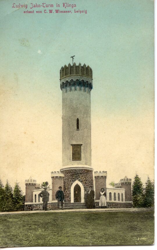 Postkarte Ludwig Jahn-Turm in Klinga, erbaut von C. W. Wiessner, Leipzig.