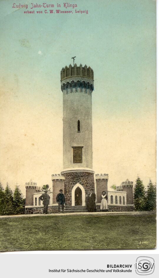 Postkarte Ludwig Jahn-Turm in Klinga, erbaut von C. W. Wiessner, Leipzig.