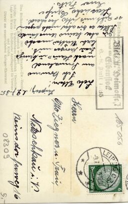 Postkarte Blick vom Bielhaus Eibenstock auf Ehrenmal und Auersberg (1020 m).