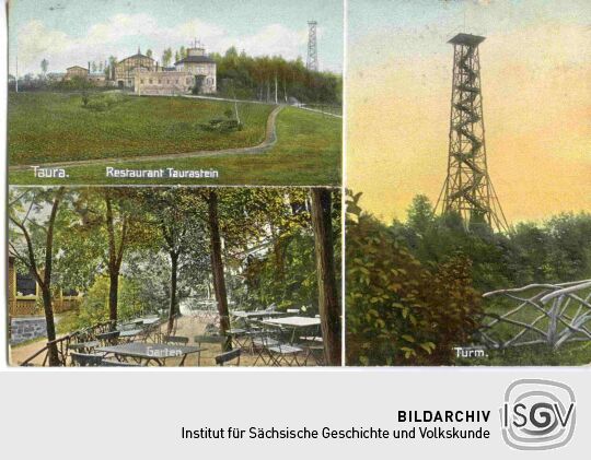 Mehrbild-Postkarte von Burgstädt mit sechs Ansichten.