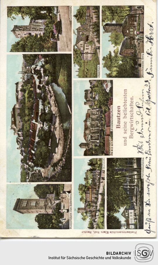 Mehrbild-Postkarte Bautzen und seine beliebtesten Bergwirtschaften.