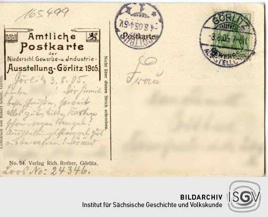 Postkarte Niederschlesische Gewerbe- und Industrie-Ausstellung, Görlitz 1905.