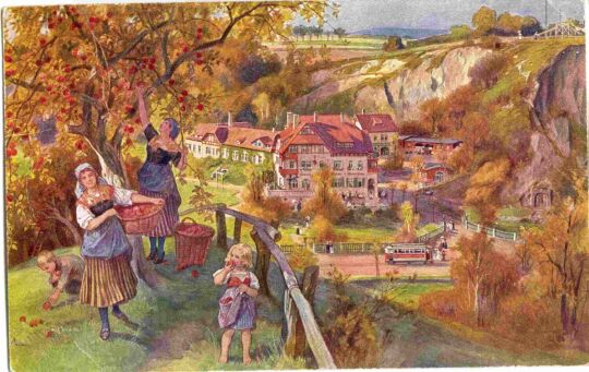 Postkarte Donath´s Obstkelterei und Schänke an der Sorbenwarte. Lockwitzgrund bei Dresden.