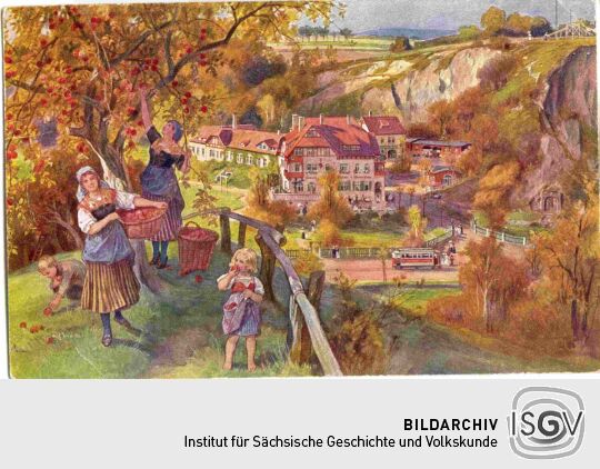 Postkarte Donath´s Obstkelterei und Schänke an der Sorbenwarte. Lockwitzgrund bei Dresden.