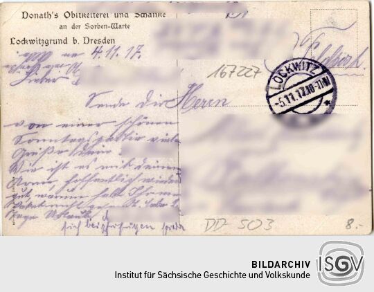 Postkarte Donath´s Obstkelterei und Schänke an der Sorbenwarte. Lockwitzgrund bei Dresden.