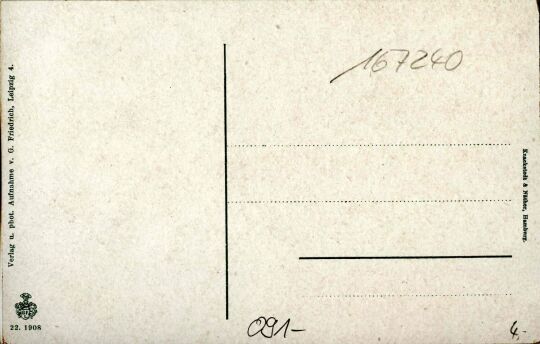 Postkarte mit einer kolorierten Fotografie vom Bismarckturm in Chemnitz-Borna, mit Bismarck-Bildnis.