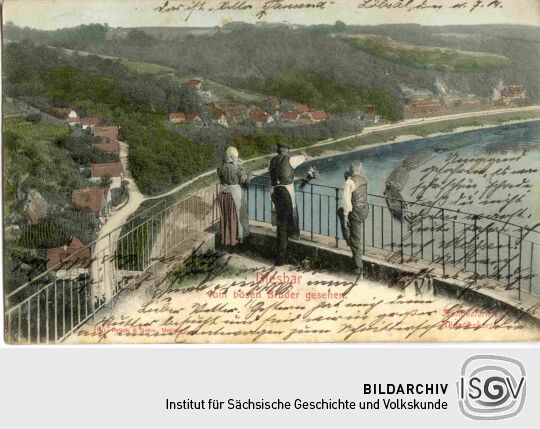 Postkarte mit der kolorierten Fotografie Diesbar vom bösen Bruder gesehen.