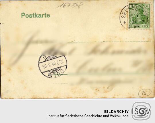 Postkarte mit der kolorierten Fotografie Diesbar vom bösen Bruder gesehen.