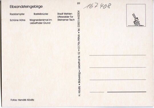 Die Mehrbild-Postkarte Gruß aus der Sächsischen Schweiz zeigt auf sechs Ansichten touristische Sehenswürdigkeiten der Region.