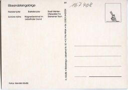 Die Mehrbild-Postkarte Gruß aus der Sächsischen Schweiz zeigt auf sechs Ansichten touristische Sehenswürdigkeiten der Region.