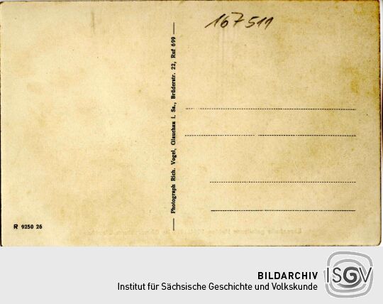 Postkarte Ehrenhalle gefallener Helden 1914/18 im Bismarckturm Glauchau.