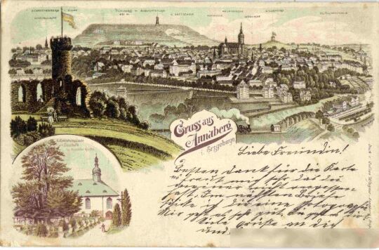 Postkarte Blick vom Schreckenberg auf Annaberg.
